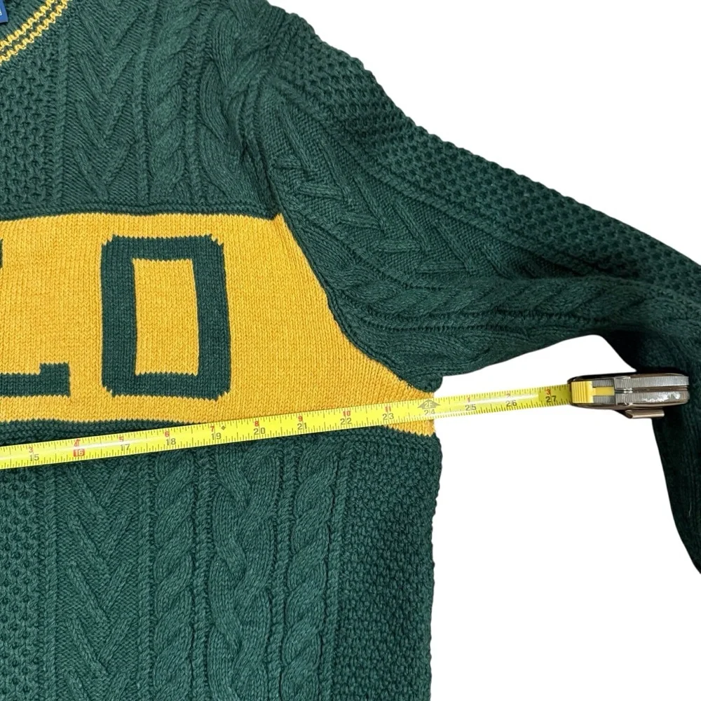 Polo Ralph Lauren Logo Aran Jumper Cotton Striped Sweater Men’s XL Quiet Luxury